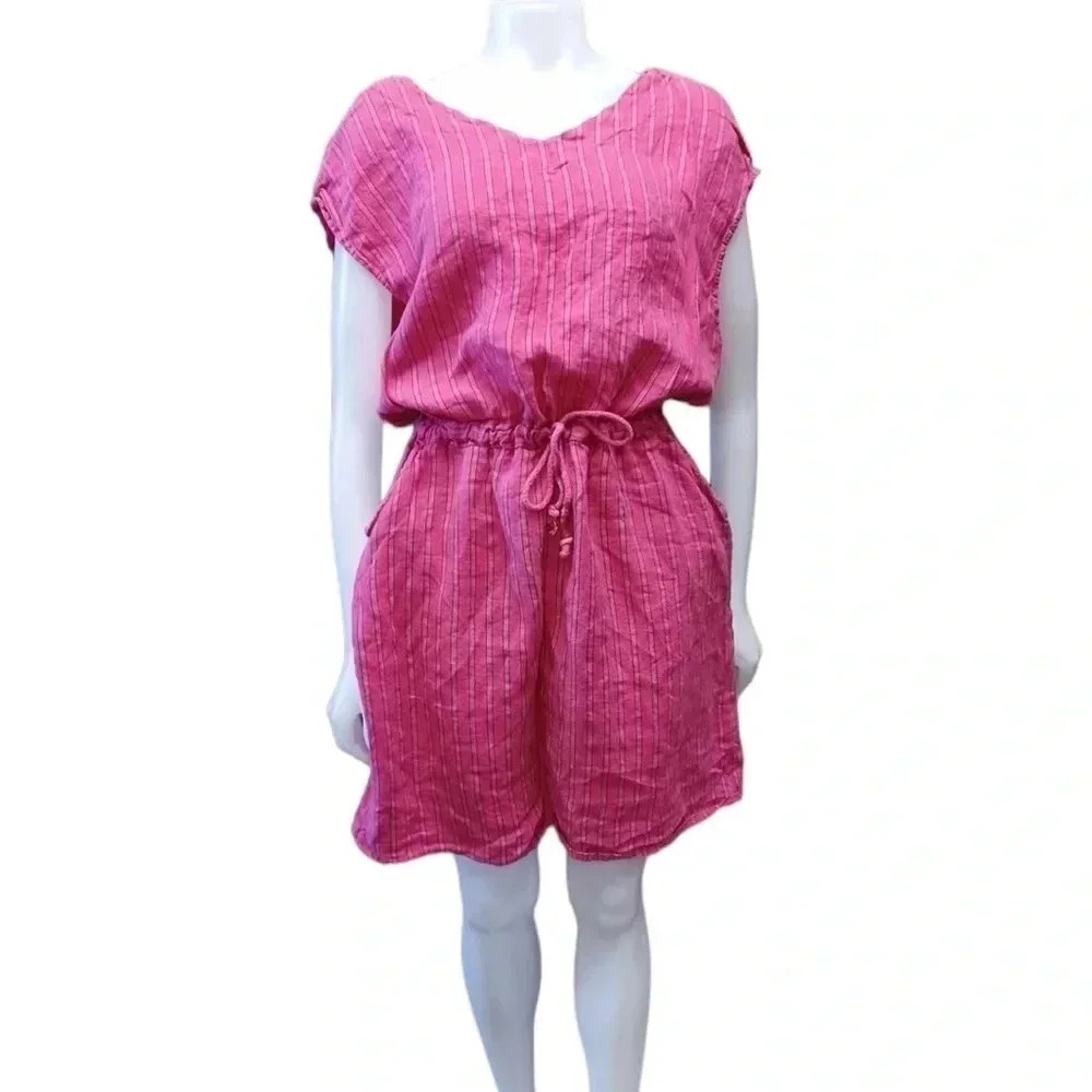 Anna Melani 100%  Linen Pink Pinstripe Sleeveless Mini Dress Size 3X